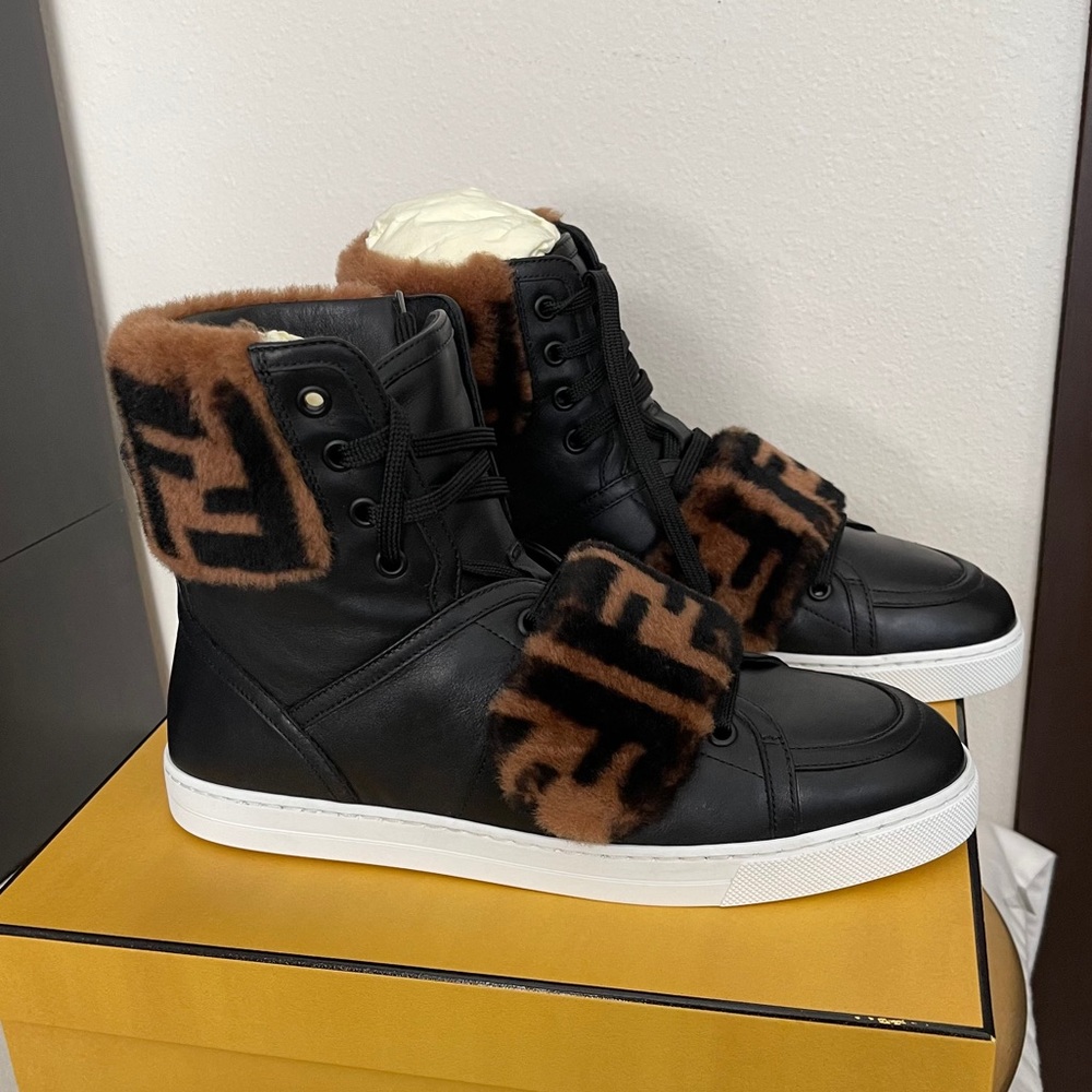 Fendi Women High Top Fur Sneakers 39